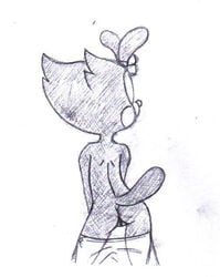 animaniacs ass back_view breasts dot_warner female female_only fur monochrome solo standing tagme taichao