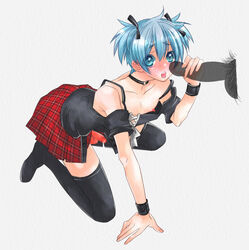 2boys androgynous assassination_classroom blue_eyes blue_hair canon_crossdressing collar crossdressing cum fellatio femboy girly hair handjob male_on_femboy nipple open_mouth oral penis penis_under_skirt shiota_nagisa skirt trap yaoi