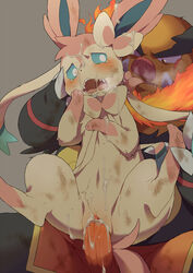 blush eeveelution emboar female feral front_view fur generation_5_pokemon generation_6_pokemon interspecies male nintendo penis pokemon pokemon_(species) purasu_no_kobu pussy sex size_difference spread_legs straight sylveon tagme