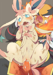 blush eeveelution emboar female feral front_view fur generation_5_pokemon generation_6_pokemon interspecies male nintendo penis pokemon pokemon_(species) purasu_no_kobu pussy sex size_difference spread_legs straight sylveon tagme