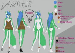 anthro areola ass aventis aventis_vixxx blue_hair bracelet canine chains clothed clothing female footwear fox fur green_fur hair high_heels jewelry mammal model_sheet necklace nipples nude pentagram pentagram_necklace pussy shoes solo