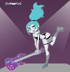 1girls blue_hair danny_phantom electric_guitar ember_mclain female fishnets ghost ghost_girl green_eyes nickelodeon platform_boots solo thepapercat