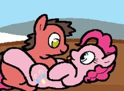 animated banned_from_equestria big_brian blue_eyes duo feral friendship_is_magic licking licking_face licking_partner looking_at_another lying my_little_pony on_back original_character outdoor_sex outdoors pink_body pinkie_pie_(mlp) pixel_art red_body saliva saliva_string sex straight straight_hair thepinkling thrusting tongue tongue_out vaginal