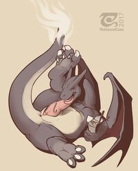 1boy 2017 3_fingers 3_toes alternate_color animal_genitalia anthro anus ass autofellatio belly between_toes big_penis charizard claws digital_media_(artwork) digitigrade dragon erection feet fire flaming_tail food food_on_penis food_play foot_grab front_view genital_slit grey_scales half-closed_eyes hi_res high-angle_view holding_food holding_object horn knot licking long_neck long_tail looking_at_viewer looking_up lying male male_only masturbation membranous_wings nintendo noodles nude on_back oral oral_penetration original_character penetration penis penis_lick pokémon_(species) pokemon pokemon_(species) presenting presenting_hindquarters presenting_penis raised_leg raised_tail restricted_palette scales scalie sex shiny_pokemon simple_background slit snout soles solo spread_legs spreading tail tan_background tapering_penis text thesecretcave toe_claws toe_curl toes tongue tongue_out video_games white_scales wing_claws wings