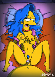 blue_hair breasts color female homer_simpson human indoors male male_pov marge_simpson nipples nude partial_male penis pov senor_x straight tagme the_simpsons vaginal_penetration vulva