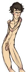 1male blush digital_media_(artwork) flaccid foreskin male male_only nude pubic_hair sherlock sherlock_(tv) sherlock_holmes sketch solo standing twink white_background