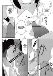 azuma_minatsu blush censored closed_eyes comic eeveelution fellatio female kemono male nintendo oral pokemon sex sylveon translated video_games