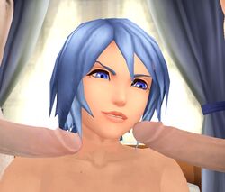 1girls 2boys 3d aqua_(kingdom_hearts) blue_hair disney faceless_male female kingdom_hearts penis psp_graphics ratounador square_enix tagme threesome xnalara