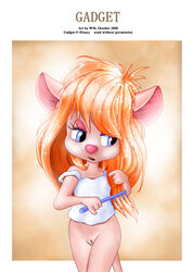 anthro character_name chip_'n_dale_rescue_rangers disney female female_only furry gadget_hackwrench mammal mouse pussy rodent signature solo tagme text white_mouse wm