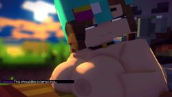 1boy 1girls 3d big_breasts blue_eyes flower_in_hair horny_female human_female mine-imator minecraft sex slipperyt