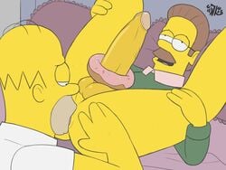 2boys 5_o'clock_shadow anilingus anus ass balls boner bottomless butt cheating_husband clothes collared_shirt color doughnut erect_while_rimmed erection facial_hair foreskin gay gay_rimjob gay_sex hand_on_ass homer_simpson human idrewthis large_penis legs_held_open legs_up looking_pleasured male male_only multiple_males mustache ned_flanders on_bed oral_sex penis perineum pleasure_face pluvatti retracted_foreskin rimjob rimming spread_legs sweater testicles the_simpsons tongue_fucking uncut white_shirt yaoi yellow_skin