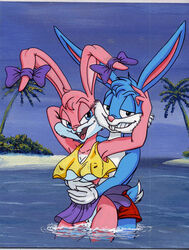 anthro babs_bunny buster_bunny dr_moreau erect_nipples female fur furry male mammal rabbit straight tagme tiny_toon_adventures uncensored underboob