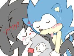 2boys anthro anthro_on_anthro blue_hair blush color eyes_closed fur gay heart hedgehog japanese juno licking male male_on_male male_only nude saliva sonic_(series) sonic_the_hedgehog sweat tagme watermark