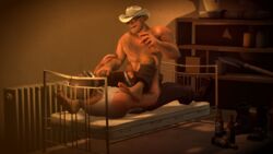 3d barefoot clothed_sex engineer_(team_fortress_2) erect_cock feet gay gay_sex magomag male open_fly pants_open penis shirtless soldier_(team_fortress_2) source_filmmaker team_fortress_2 yaoi