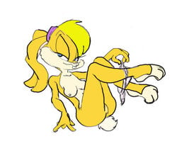 anthro barefoot breasts buster126 female female_only fur furry furry_breasts furry_ears furry_tail hair lola_bunny long_ears looking_aside looking_at_viewer looney_tunes mammal nude rabbit raised_legs short_hair side_view sitting solo space_jam tagme tail yellow_hair