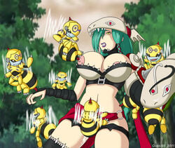 1girls 2011 amazon amazonian areolae bee braid braided_hair breasts clenched_teeth crest_of_knowledge crests_(digimon) digimon digimon_(species) digimon_xros_wars female green_hair hair_over_one_eye honeybeemon large_breasts lipstick long_hair mervamon nipple_penetration nipples quasi99 stinger tagme very_long_hair yellow_eyes zoophilia