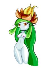 anthro breasts color female front_view green_hair hair lilligant long_hair multitaskerhege nipples nude plant plant_girl pokemon pussy solo vulva