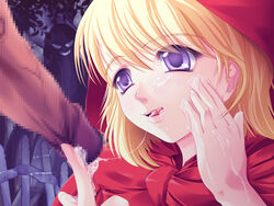 1girls baby_bonnie_hood blonde_hair censored clothing cum cum_on_face darkstalkers female kirishima_satoshi penis purple_eyes tagme