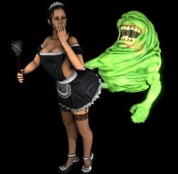 3d animated crossover doctor_pop duke_nukem_(series) duke_nukem_forever female french_maid from_behind ghost ghostbusters kitty_pousoix maid slimer source_filmmaker surprised