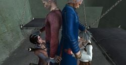 2boys 2girls 3d black_hair brothers brown-tinted_eyewear dante_(dmc:_devil_may_cry) devil_may_cry devil_may_cry_(series) devil_may_cry_4 dmc:_devil_may_cry faggotrat female kat_(devil_may_cry) lady_(devil_may_cry) oral oral_sex penis sunglasses tinted_eyewear vergil white_hair