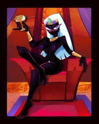 1girls alien alien_girl barefoot black_skin bracelets breasts curvy duck_dodgers feet goblet herny legs looney_tunes martian martian_(duck_dodgers) nipples nude pubic_hair purple_eyes queen_tyr'ahnee sitting sitting_on_throne small_waist throne warner_brothers white_hair