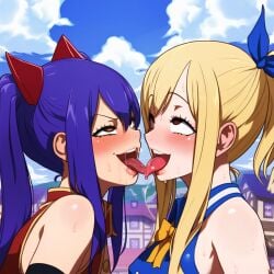 2girls ai_generated fairy_tail female female_only french_kissing kissing lucy_heartfilia multiple_girls powerhouserift tongue_kiss tongue_touching_another's_tongue tongues_touching wendy_marvell yuri