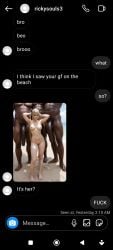 1girls 3boys ai_generated beach blonde_hair blonde_hair chat cheating cheating_girlfriend cuckold dark-skinned_male instagram light_skinned_female message multiple_boys netorare