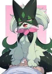 anthro anthro_penetrated biped bodily_fluids bottomless breasts censor_bar clothed clothing cum cum_in_pussy cum_inside duo erection female female_penetrated fur generation_9_pokemon genital_fluids genitals green_body green_fur hi_res human human_on_anthro human_penetrating human_penetrating_anthro interspecies lolobot male male/female male_penetrating male_penetrating_female mammal meowscarada navel nintendo open_mouth penetration penile penile_penetration penis pokemon pokemon_(species) pussy sex sweat vaginal_penetration vaginal_penetration