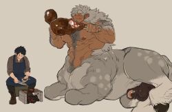 animal_genitalia_on_humanoid balls bara big_balls big_muscles big_penis body_hair centaur chest_hair eating horsecock_on_humanoid male male_only marototori muscles muscular penis sitting size_difference taur