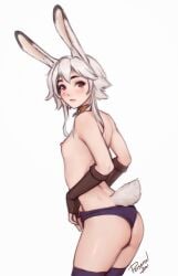 1girls bunny_(d-rex) bunny_ears bunny_girl bunny_tail collar d-rex female female_only flat_chest flat_chested kemonomimi looking_at_viewer looking_back panties personalami red_eyes small_breasts solo