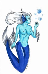 alleriawindrunner blue_skin breasts female_only greek_mythology mermaid mythology naked siren tagme white_hair