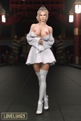 3d areolae bare_shoulders blonde_hair blue_eyes braid busty cleavage dead_or_alive dress female female_focus female_only helena_douglas hourglass_figure long_hair loveluv69 nipples tagme wide_hips