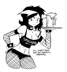 1girls abs black_hair blackwidow_apocalypse breasts capslockcrush crop_top curvaceous curvy curvy_body curvy_female curvy_figure english_text female_only fishnets fit_female goth goth_girl hourglass_figure izzy_fisher official_art official_artist sharp_teeth short_shorts shorts text webcomic webtoon