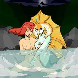 breasts dota_2 female lina merfolk mermaid multiple_girls naga_siren nipples red_hair squishyk yuri