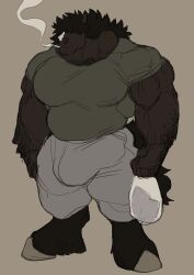 anthro balls bara barazoku big_balls big_muscles big_penis bulge clothing flaccid fully_clothed furry horse male male_only marototori muscles muscular penis solo solo_male