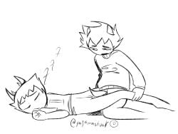 2boys 3d_glasses alien black_and_white clothed clothed_male gay homestuck homestuck_troll horn horns karkat_vantas male monochrome no_background pajamastuck short_hair short_hair_male sleeping sollux_captor somnophilia sunglasses sweater troll yaoi