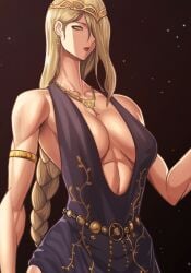 1girls big_breasts blonde_hair braid dress eld elden_ring female female_only fromsoftware kingbang long_neck mature_female milf neck queen_marika_the_eternal solo