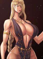 1girls big_breasts blonde_hair braid dress eld elden_ring female female_only fromsoftware kingbang long_neck mature_female milf neck queen_marika_the_eternal solo