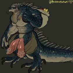 anthro bara big_muscles big_penis boner crotchless_clothes diphallia diphallism erection male male_only marototori multi_genitalia multi_penis muscles muscular penis scalie shirtless solo solo_male