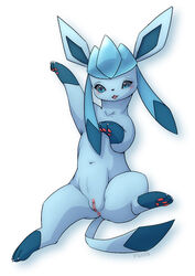 above_view blue_fur blue_hair female female_only feral flucra fur furry_ears glaceon hair long_ears lying nude on_back pokemon pussy solo tagme