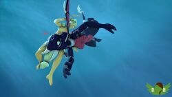 3d applejack_(mlp) breasts cynder deltahooves female friendship_is_magic my_little_pony spyro_the_dragon underwater