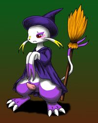 barefoot bottomless broom claws clothes cosplay erection feral fur halloween hat male male_only mienshao mismagius_(cosplay) penis pokemon pokemon_(cosplay) purple_fur solo standing tagme white_fur whitelily witch witch_hat