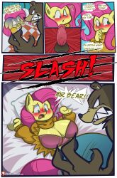 absurd_res anthro bear big_breasts blush breasts clothing comic duo equid equine female fluttershy_(mlp) friendship_is_magic genitals hasbro hi_res horse humanoid_genitalia humanoid_penis male male/female mammal my_little_pony penis pony undressing undressing_another yellowcyann