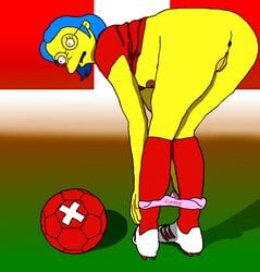 anus ass back_view ball bent_over blue_hair claudia-r clothes color elizabeth_hoover female female_only hair human pussy soccer_ball solo tagme the_simpsons