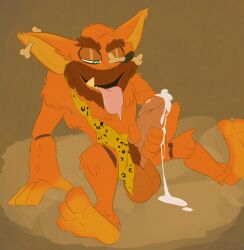 1boy 2022 anthro balls caveman crash_(series) crash_bandicoot cum erect_penis furry furry_male furry_only male male_only marsupial maverickk_(artist) paws penis piercing solo tagme