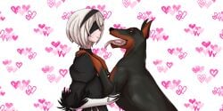 1female 1male canine heart interspecies light-skinned_female light_skin mallark nier:_automata romantic white_hair yorha_2b zoophilia