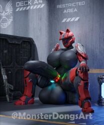 3d armored_female big_ass big_balls big_breasts big_cock big_penis crate faceless_character faceless_female futa_only futanari giantess_growth growth growth_sequence halo_(game) halo_(series) helmet_covering_face monsterdongsart nipple_bulge red_armor skin_tight storage_room tall_futa third-party_source tight_clothing