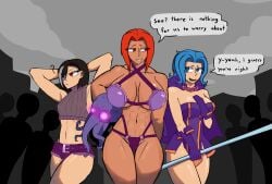3girls ? animated areolae armor big_breasts black_hair blue_eyes blue_hair breasts cape completely_nude completely_nude_female crowd ear_piercing fantasy grey_hair hexacorn mind_control mind_flayer multiple_girls naked nipples nude oblivious on/off pale-skinned_female pale_skin piercing public public_nudity red_eyes red_hair silhouette small_breasts staff tan-skinned_female tan_skin two_tone_hair unaware unintentional_exhibitionism