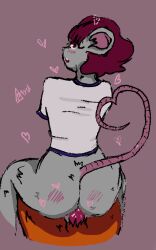 curly_hair furry furry_balls fursona grey_skin mouse mouse_girl rat short_hair violet_hair