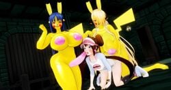 3d cynthia_(pokemon) female futanari huge_ass huge_breasts human_to_pokemon navel next_yucoru_s nipples penis pikachu pokemon rosa_(pokemon) sabrina_(pokemon) thick_thighs transformation wide_hips